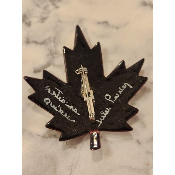 Vintage Jules Perrier Enamel Maple Leaf Brooch Pin Signed Quebec - Picture 2 of 3